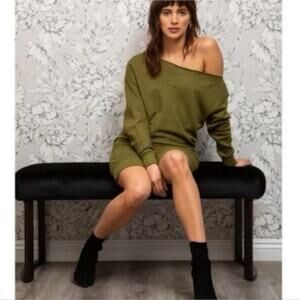 Anthropologie n:Philanthropy NEW Olive Lucia Fleece Off Shoulder Mini Dress XS